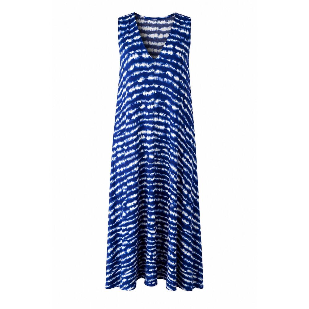 Ann Taylor Blue White Tie-Dye Sleeveless Shift Dress Size 14 V-Neck Midi Summer
